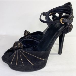 Gucci Suede Knot Ankle Strap Heels